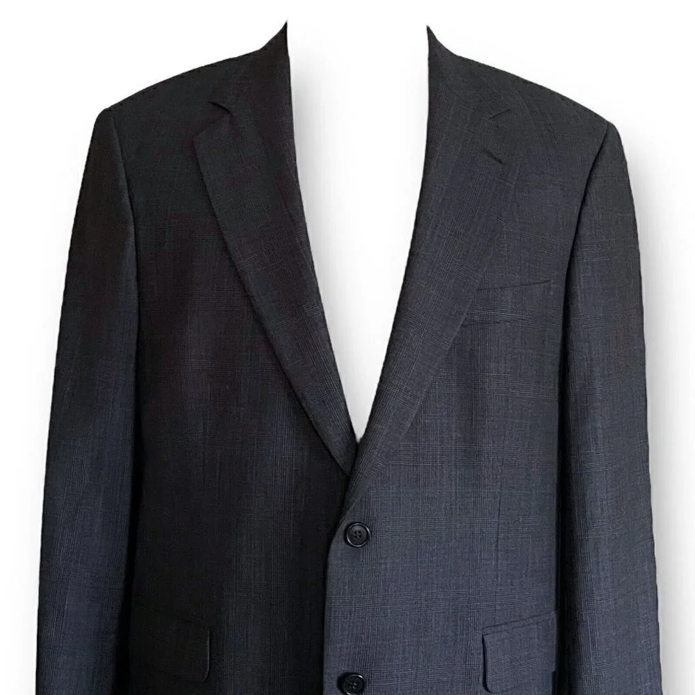 Brooks Brothers 346 Mens Blazer Sz 42R Gray Glen Plaid Stretch Wool Two Button